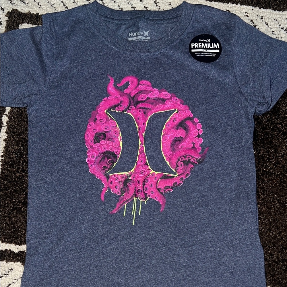 Hurley Navy Short-Sleeve Tee with Pink Octopus Logo